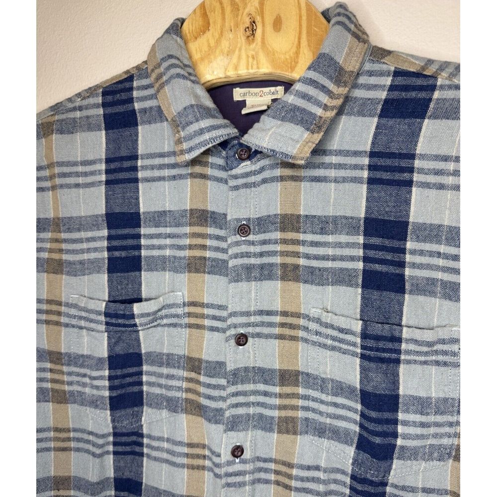 Carbon 2 Cobalt Linen Blend Mens Plaid Button Up Shirt XL - Picture 3 of 7